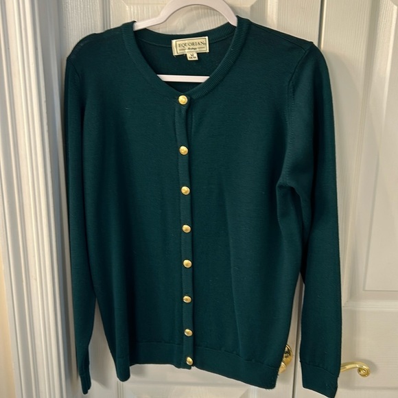 Vintage Equorian Heritage Emerald Green Lambswool Cardigan Sweater SZ M - Picture 1 of 6